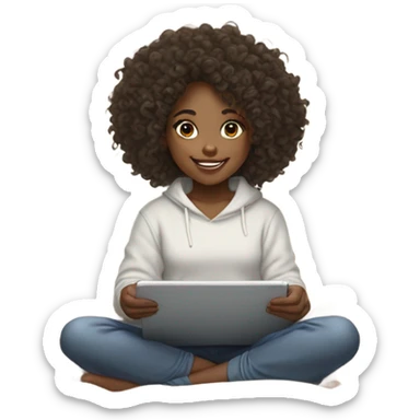 Cute light skinned black girl with curly hair playing on iPad under a blanket sticker