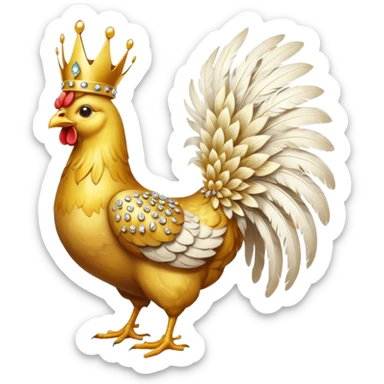 chicken King – proud golden chicken wearing a tall jeweled crown, standing sticker