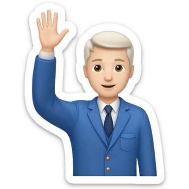 A white man in ordinary clothes stands and waves his hand in greeting. sticker