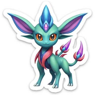 Futuristic volcanic elemental badass cool tough evil Suicune-Bayleaf-Celebi-Pokémon-Fakémon-hybrid-creature sticker