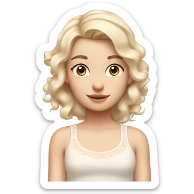 light blonde haired girl with a lacy white tank top on with very light pink bows in her hair sticker