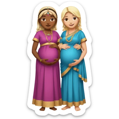 pregnant Indian woman in traditional clothing standing with a blonde white partner, both smiling sticker