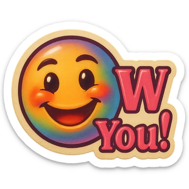 excited smile with mouth closed 
add the words W You! in pink sticker