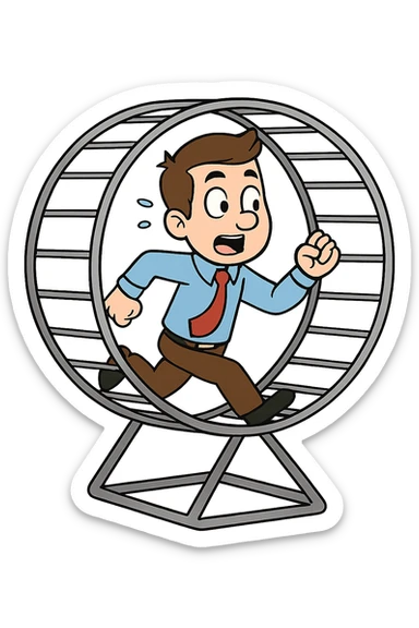 Uomo che corre dentro la ruota del criceto sticker
