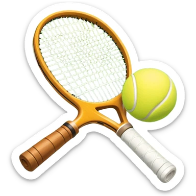 A tennis racket and ball placed on the grass court, with the lines of the court clearly visible in the background. The scene captures the essence of the sport, highlighting the equipment and the vibrant, open atmosphere of a tennis match sticker