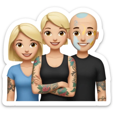 throuple blonde female brunette female with tattoed bald male sticker