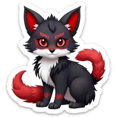 Kawaii dark edgy black and red fantasy ethereal anthro fursona Fakemon with tufted tail  sticker