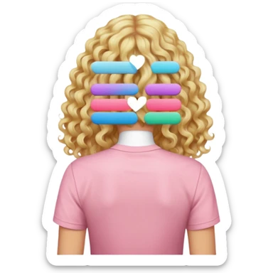 back view of person with long blonde curly hair wearing a pastel pink shirt, iOS Apple emoji style sticker