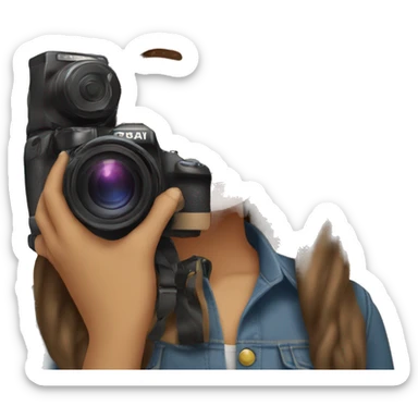Female photographer taking a picture light skinned long brown hair brown eyes sticker