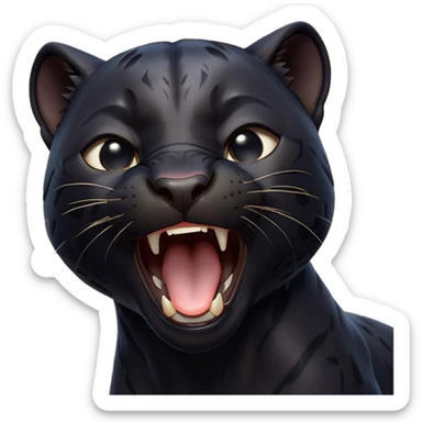 Cinematic Cute Yawning black Panther Portrait Emoji, Head tilted slightly with a dramatic, wide-open yawn, showcasing a sleek, shadowy form with drowsy, half-closed eyes and a relaxed, open expression, Simplified yet irresistibly adorable features, highly detailed, glowing with a soft, cozy dark glow, high shine, relaxed yet expressive, stylized with a dash of whimsical elegance, soft glowing outline, capturing the essence of a drowsy yet affectionate jungle guardian that appears ready to stretch out for a nap! sticker
