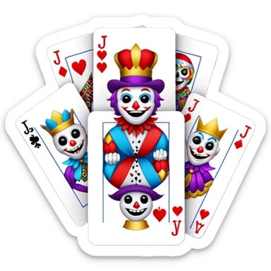 bunch of 3 poker cards, with crazy colorful jolly jokers inside sticker