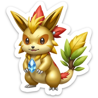Shiny Alloy Chikorita-Victini-Raikou-Entei-Fakémon-hybrid (full body) sticker