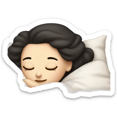 pale white girl dark hair sleeping in bed on pillow sticker