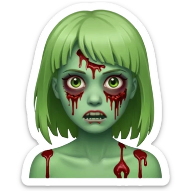 Mulher cabelo de franjinha pele verde zumbi sangrando bonito com zundo escuro sticker