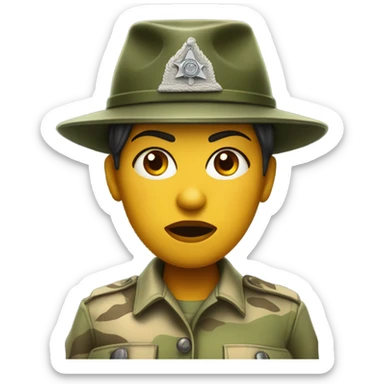 a female drill sergeant character wearing a classic sergeant hat and a camouflage army shirt. The character should have an angry intense expression. full torso sticker