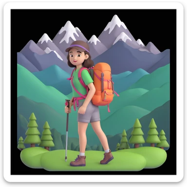 girl back packing mountains in background, close up pose sticker