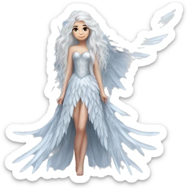 big wings, silver, feather, icy ,snowflake, Beautiful, fairy, long hair sticker