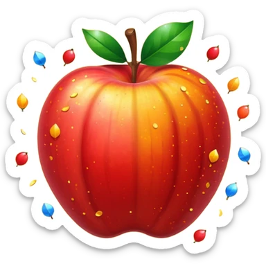 Una manzana roja con naranja con rayos que explotan y llena de confeti  sticker