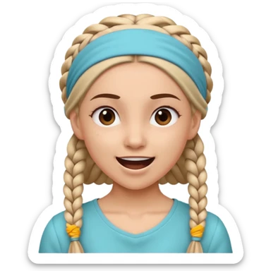 big lose braided woman face wiith big visible braids and mono color headband on head excited face sticker