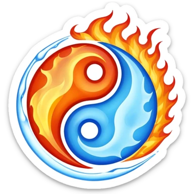 The fire and water emojis are in the form of the yin-yan symbol in front of a completely black background. let the background be black sticker