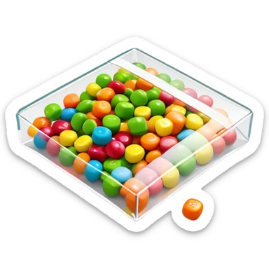 Geometric minimalist Skittles package, just a rainbow colored square with a small spill of green round candies. Ultra clean design. sticker