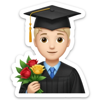 Graduated Students, Male,wearing graduation cap, holding bouquet of flowers
 sticker