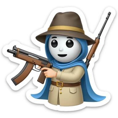 Fantasmas con un fusil moderno y haciendo haciendo en en forma de ✌️ con los dedos sticker