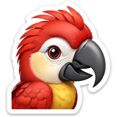 cinematic-cute-macaw-portrait-emoji,-head-tilted-playfully-and-inquisitively,-with-a-dazzling-red-plumage-and-round,-sparkling-eyes-filled-with-charm,-simplified-yet-irresistibly-adorable-features,-highly-detailed, white beak sticker