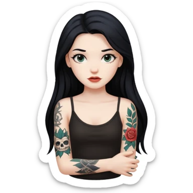 hyper realistic beautiful Pale girl with long black hair arm tattoos sticker