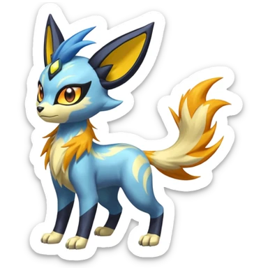 Feral Lightning-patterned Zig-zagged buzzy fuzzy Meloetta-Renamon-Manectric-Luxray-Cobalion-Suicune-Vernid-fusion-hybrid-creature, full body  sticker