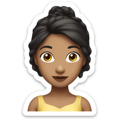 Ballerina with a yellow outfit and long black hair with brown eyes highlights with babypink sticker