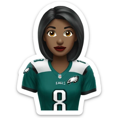 female dark hair red lips wearing Philadelphia Eagles jersey sticker