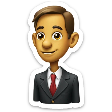 Pinocchio in a suit after lying. Head turned, very long nose sticker