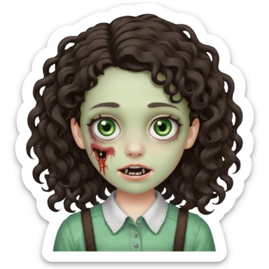 uma garota zumbi com o cabelo cacheado meio ondulado que usa aparelho cabelo grande sticker