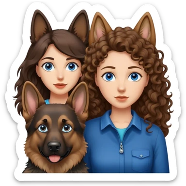 Woman mit Curly Long brown hair und helles Haut mit blaue Augen dazu der Deutscher Schäferhund  sticker