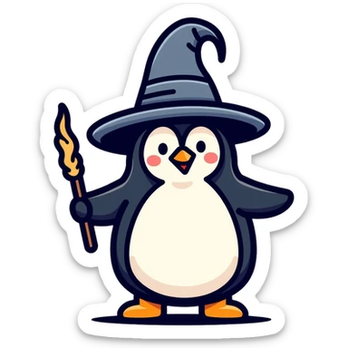 penguin wizard with magic wand and wizard hat sticker