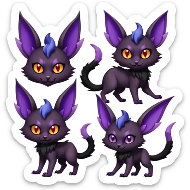 Black edgy Noivern-Noibat-Purloin-Torracat-Lykoi-Caracal-cat-Fakemon-fusion-hybrid-creature with bat wings on head as ears, big fangs, gothic markings sticker