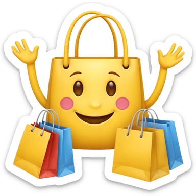 HAPPY EMOJI WITH SHOPPING BAGS IN EACH HAND sticker