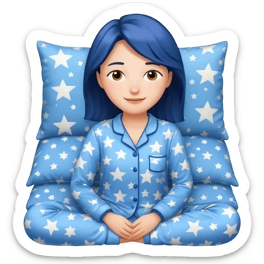  "type": "human",
      "look": "woman in star-print pyjamas, soft blue set, sleepy smile", sticker