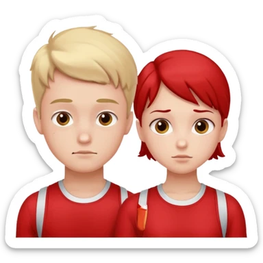 Girl and boy in red gym clothes and thoughtful faces sticker