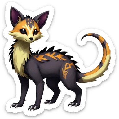 Rare realistic exotic edgy dark gothic gloomy epic pretty beautiful handsome gorgeous aesthetic colorful vibrant Vernid-Trico-species-Fakemon-creature by LiLaiRa, 4 legs, 1 tail, random markings, (full body) sticker