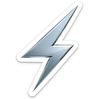 A lightning bolt emoji made of polished silver chrome, sharp yet rounded edges, glossy metallic surface, soft reflections, minimal futuristic design, iOS emoji style, centered, clean white background sticker