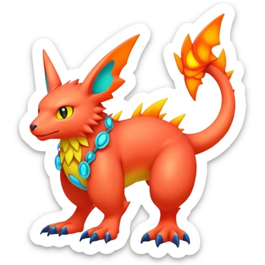 lush warm-colored modern colorful neon-colored Fakémon-Digimon-Fionbri-Trico-creature (full body) sticker