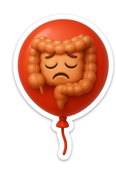 EMOJI STILE IPHONE 3D DI INTESTINO 3D CON ESPRESSIONE TRISTE  IN VOLTO CHIUSO IN UN PALLONCINO ROSSO, FAGLI ANCHE LA PARTE BIANCA DEGLI OCCHI, NON SOLO LA PUPILLA sticker