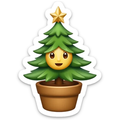 Un emoji représentant un petit sapin stylisé, sans bouche, avec deux grands yeux de biche brillants couleur cannelle. Style minimaliste, mignon et expressif, comme un sticker ou un emoji moderne. Fond parfaitement transparent, haute qualité, bien centré. sticker