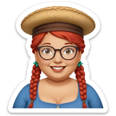 woman glassess, very fat venice gondolier with iconic hat and red hair woman braided sticker