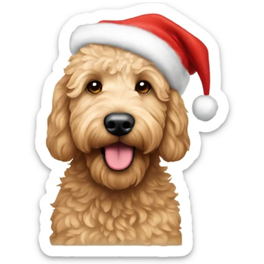 Tan Goldendoodle with Santa hat sticker