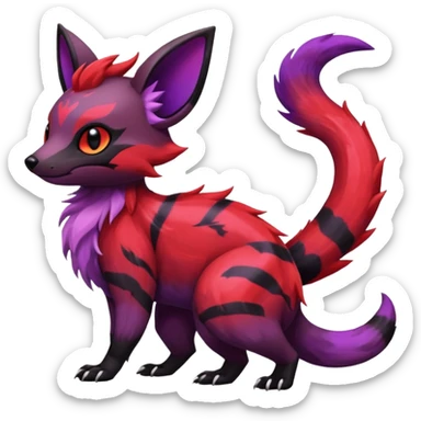 Rare exotic cute epic aesthetic gothic colorful Salandit-Eevee-Civet-species-Fakemon-hybrid-creature, with markings, full body sticker