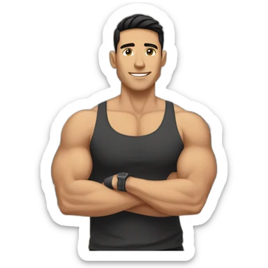 Tan White male with short black hair in the gym sticker