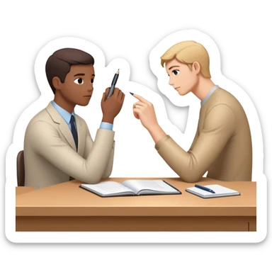 The present self sits at a desk, hesitating, while another glowing hand—representing the future self—rests reassuringly on their shoulder. In the other hand, the future self holds out a pen, gently encouraging action, symbolizing the power of starting despite doubt. sticker